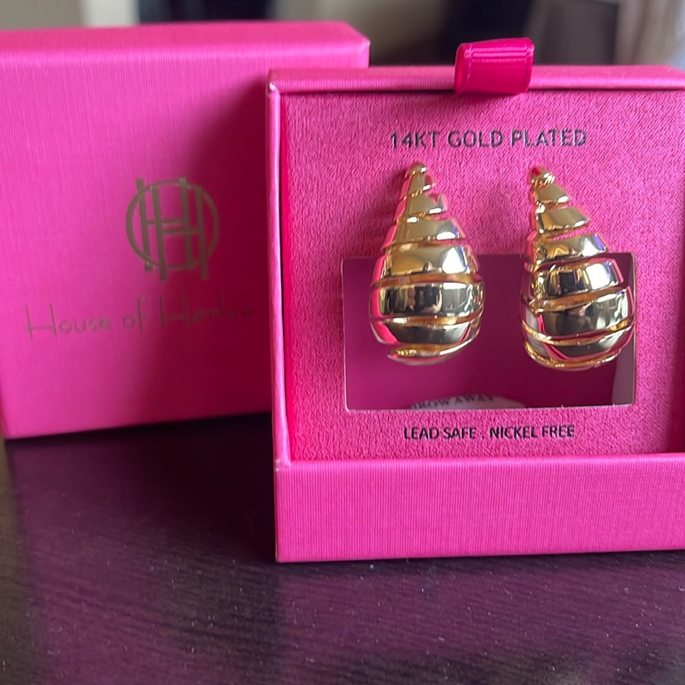 House Of Harlow 1960 14KT Gold plated Twist Spiral Water Drop Earrings .
